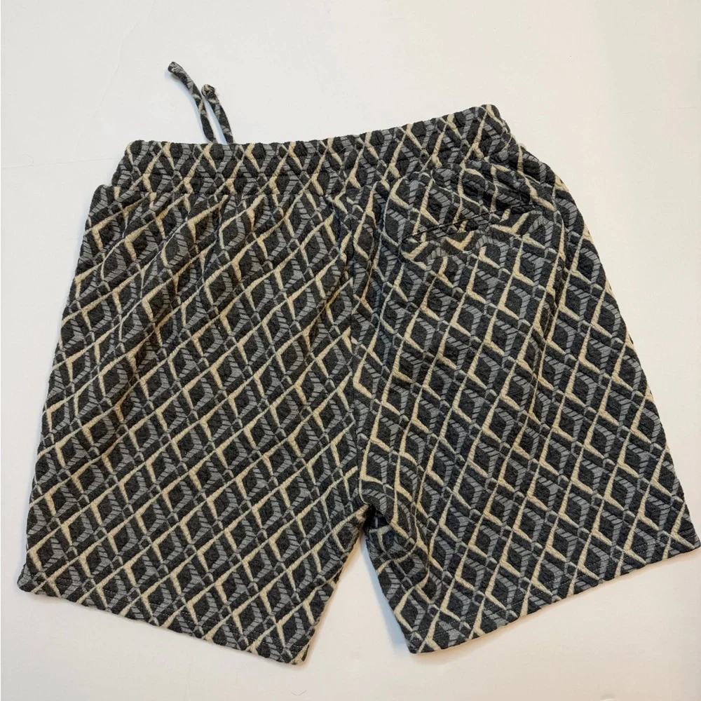 Fleece factory Diamond Pattern Knit Drawstring Shorts - Blue & Cream - Picture 2 of 8